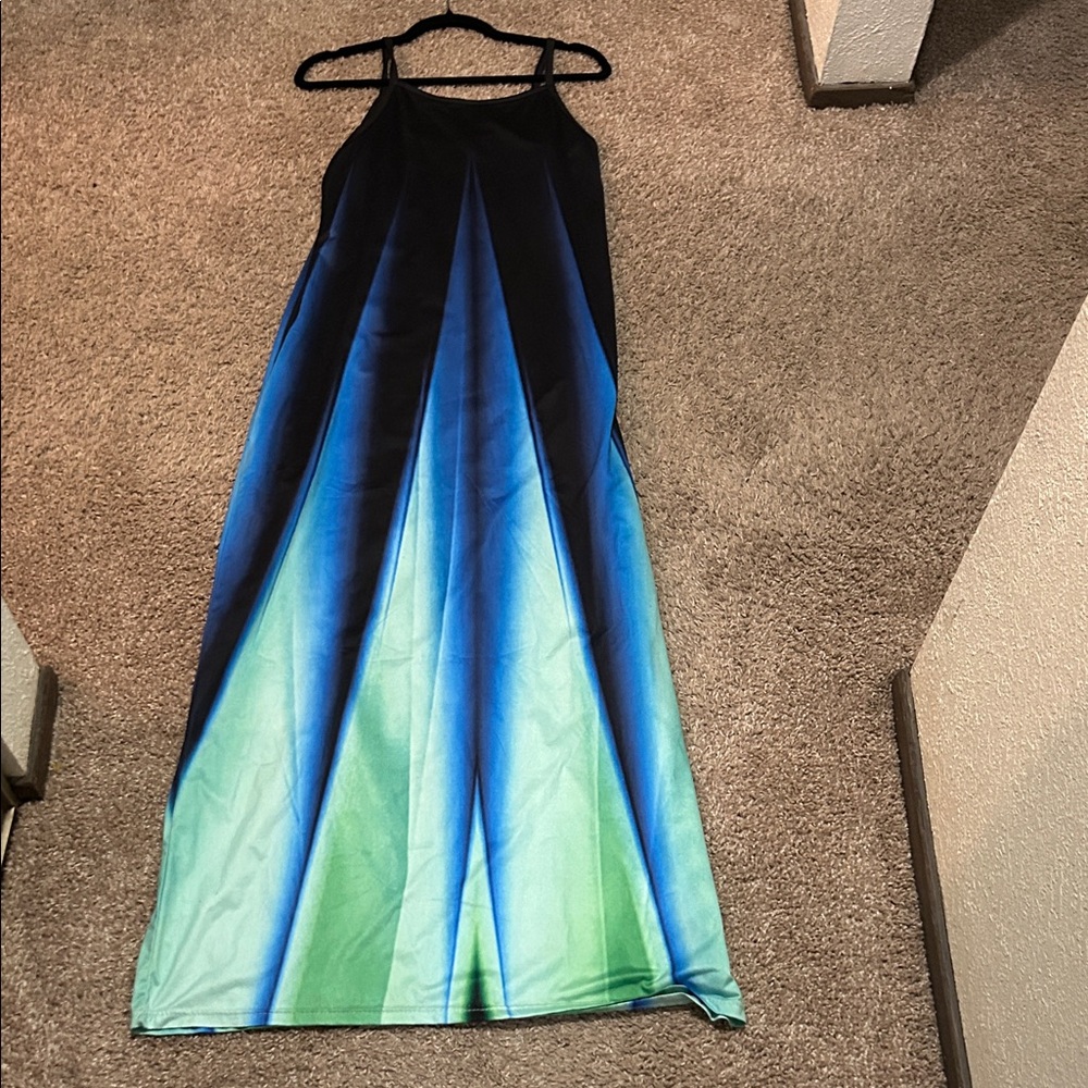 Blue and Green Gradient Maxi Dress